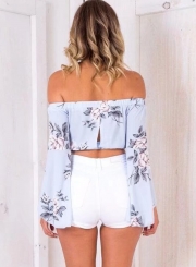 Fashion Off Shoulder Flare Sleeve Floral Blouse