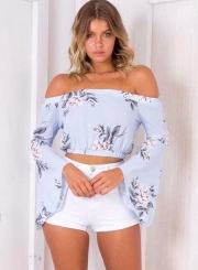 Fashion Off Shoulder Flare Sleeve Floral Blouse