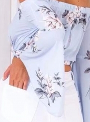 Fashion Off Shoulder Flare Sleeve Floral Blouse