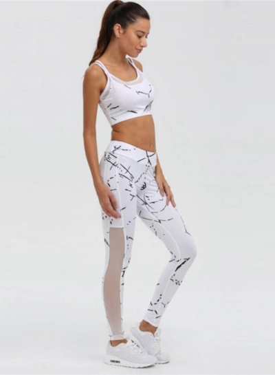 Women's Fashion Mesh Paneled Printed Yoga Sports Set Sportswear