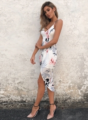 Sapghetti Strap V Neck Sleeveless Floral Irregular Dress