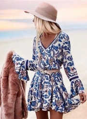 Fashion Flare Sleeve Floral Printed Dress