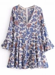 Fashion Flare Sleeve Floral Printed Dress