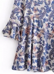Fashion Flare Sleeve Floral Printed Dress