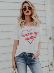 Fashion Off Shoulder Short Sleeve Letter Printed Tee