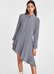 Fsahion Turn-Down Collar Long Sleeve Irregular Dress