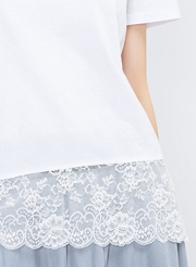 Fashion Round Neck Pullover Lace Stitching Tee Shirt