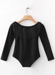 Fashion Slash Neck Long Sleeve Body Suit Tee