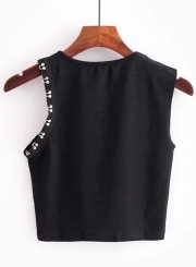 Fashion Round Neck Sleeveless Pullover Tee Shirt