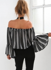 Fashion Strapless Flare Sleeve Casual Blouse