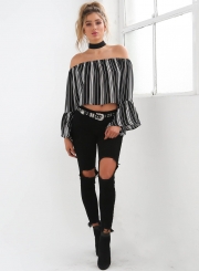 Fashion Strapless Flare Sleeve Casual Blouse