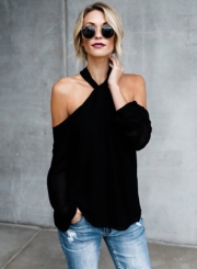 Halter Off Shoulder Long Sleeve Loose Blouse