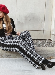 Casual High Waist Plaid Straight Pants