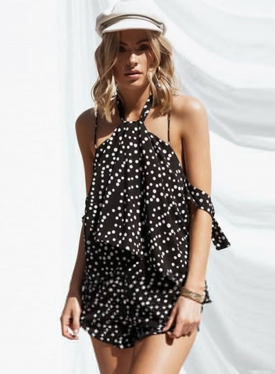 One Piece Spaghetti Strap Polka Dot Jumpsuits LEXELFASHIONINTSHOPS.com