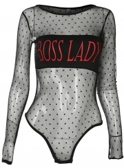 Polka Dot See-Through Mesh Letter Bodysuit