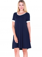 Fashion Short Sleeve Splicing Stretch Dress