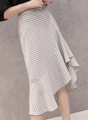 Fashion Check Skirt High Waist Cropped Ruffle Skirt