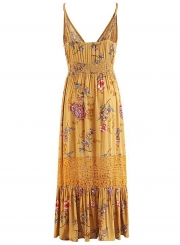 V neck Printed Split Dress