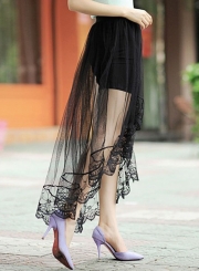 Mesh Lace Solid color Irregular Skirt