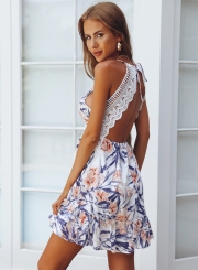 Fashion Floral Printed Backless Holiday Short Dress