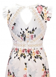 V Neck Backless Irregular Floral Printed Dress