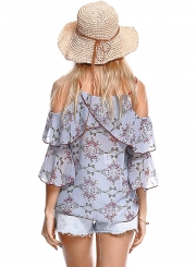 Off Shoulder Floral Printed Blouse