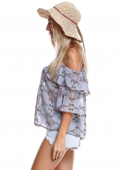 Off Shoulder Floral Printed Blouse