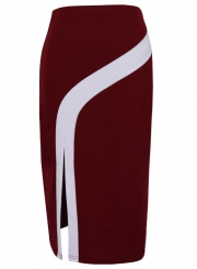 Color Block Slit Plus Size Step skirt