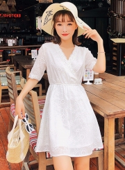 Fashion V Neck Embroidery Half Sleeve Dress