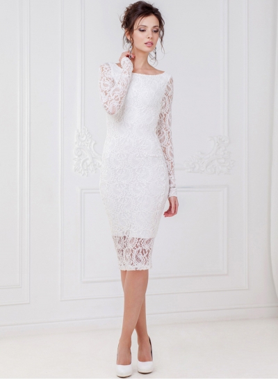 White Dress Fashion Long Sleeve Lace Slim Party Dress