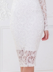 White Dress Fashion Long Sleeve Lace Slim Party Dress