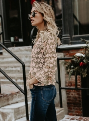 Fashion Round Neck Star See-Through Lace Blouse