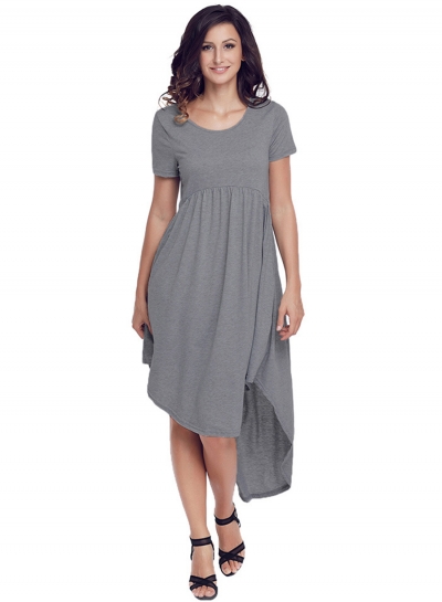 Casual Round Neck High Waist Irregular Dress LZDINTECOMMERCE.com