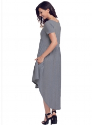 Casual Round Neck High Waist Irregular Dress