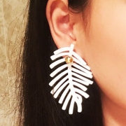 Casual Fashion Feather Leaves Metal Ball Earrings