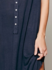 V Neck Buttons High Slit Loose Dress