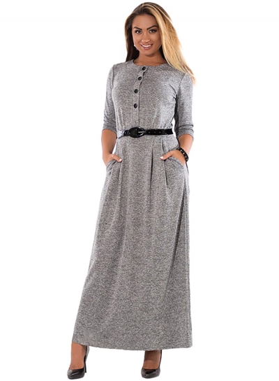 Long Sleeve High Waist Plus Size Maxi Dress With Belt LEXELFASHIONINTSHOPS.com