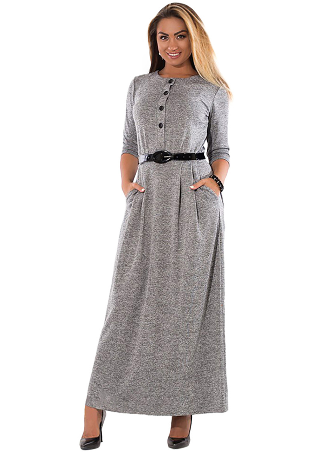 long sleeve. maxi dress with belt