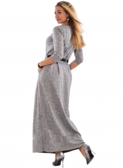 Long Sleeve High Waist Plus Size Maxi Dress With Belt