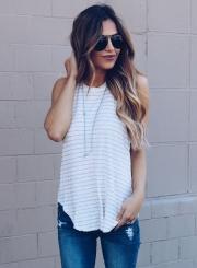 Striped Printed Irregular Tee Tank Top