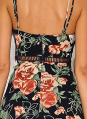 Spaghetti Strap Backless Floral Printed Mini Dress