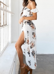 Slash Neck Floral Printed Slit Irregular Dress