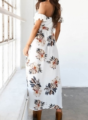 Slash Neck Floral Printed Slit Irregular Dress