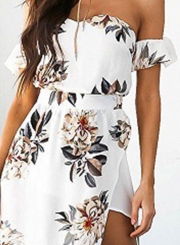 Slash Neck Floral Printed Slit Irregular Dress