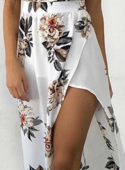 Slash Neck Floral Printed Slit Irregular Dress