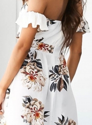 Slash Neck Floral Printed Slit Irregular Dress