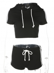 2 piece Hooded Short Sleeve Sports Set