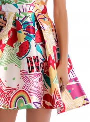 Deep V Neck Backless Floral Printed Mini Dress