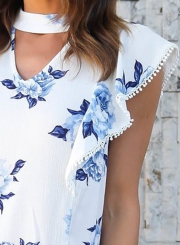 Halter Floral Printed Flounce Blouse