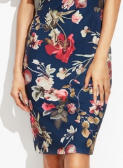 Slash Neck Off the Shoulder Floral Printed Bodycon Dress